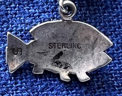 Vintage Native American Sterling Dangling Fish Brooch Pin & Earrings Stamp Work