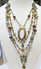 Stunning Artisan-Multi-Strand Statement Necklace Five Cascading Chains & Beads