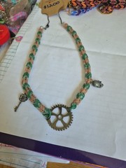 Steampunk Gear, Key, And Skull Rainbow Loom Necklace Handmade
