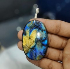 141.40Cts Multi Flash Labradorite Cab Sterling Silver Pendant Artisan Jewelry