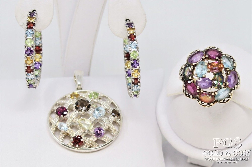 Signed Brighton Fadi CID Crystal Enhancer Pendant Hoop Earrings Flower Ring22552