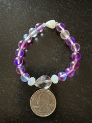 STACKABLE ENERGY BRACELET by Connie MOP HEART IRIDESCENT faceted CRYSTAL PURPLE
