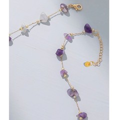 Handmade Amethyst Purple Gemstone Necklace Gold Adjstble Chain Raw Crystal Boho