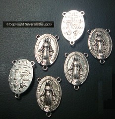 6 Miraculous Virgin Mother Mary rosary 22mm centerpieces silver plt zinc CFP155