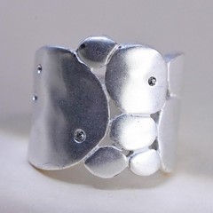 Size 8.25, vintage KC sterling silver cz ring, pebble textured 925 wide band