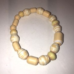 Handmade Yellow Paper Beads Stretch Bracelet 6.5 Inches Unique Recycled Piece
