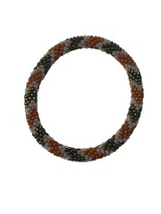 Sashka Bracelet Handmade Bohemian Chic Crochet Beaded Roll-On Brown Gold Clear