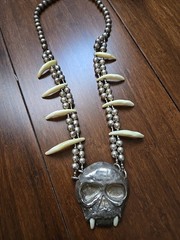 Handmade Sterling Silver Beaded Vampire Skull Necklace With Cast