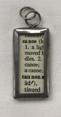 Handmade Reversible Soldered Pewter Charm Pendant – Canoe/text – 5/8”x 1-1/4”