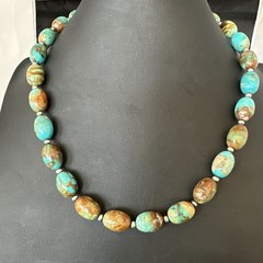 Green Blue Royston Turquoise Navajo Sterling Silver Beads Necklace 20″ 19563