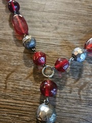 handmade beaded necklace dark red faceted glass crystal and metallic silver bead