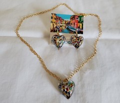 Italian Multicolored Murano Glass Heart Drop Earrings Pendant Gold Plated New