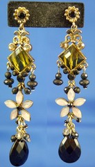 Victorian Boho Mix Faceted Glass, Plastic Metal Dangle Post Earrings 3.25″ Drop