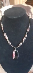 19″ Rhodanite pendent with rhodenite and glass beads necklace