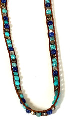 NWT Chan Luu Turquoise Stones Silver leather necklace 20”
