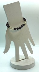 Bracelet Stretchy Frosted Deep Purple & White Glass & Silver Beads Size 6.0”