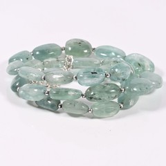 Green Kyanite Tumbled Necklace Natural Gemstone Silver Tone 16 Inch