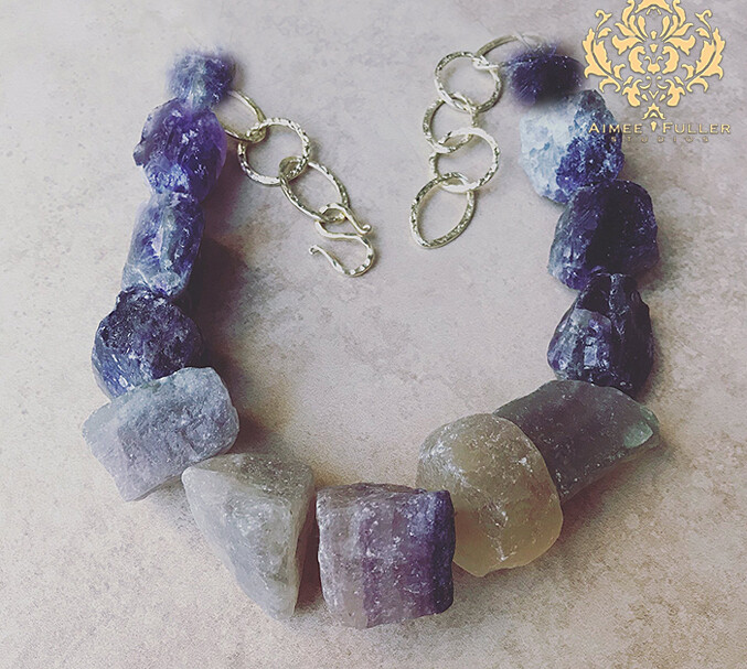 Gen. Rough Amethyst Fluorite Colorful Nuggets Chunky Statement Necklace Purple