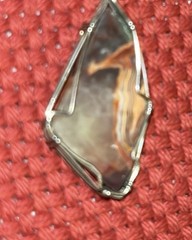 Sliced Agate sterling silver wire wrap Pendant 1.4″/36mm Vintage