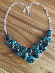 Artisan Turquoise Chrysocolla Many Stones Necklace Blue Crystal Accent 18-20″