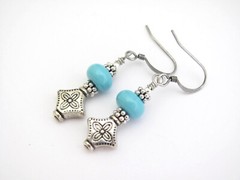 Aqua Blue Lampwork Earrings Antiqued Silver Plate Boho Bohemian Birthday Gift