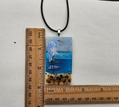 Large Handcrafted Blue Heron/Beach/Ocean Fused Dichroic Glass Pendant