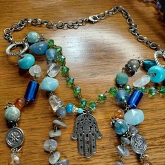 Dancing Moon 3 tier necklace carnelian jasper glass hamsa*