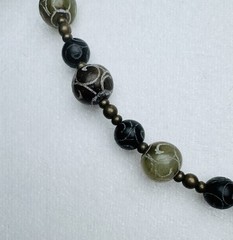 Etched Agate Bead Necklace 16” Boho Artisan Tribal Stone Beads Toggle Clasp