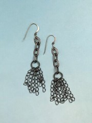 Handcrafted Antiqued Silver Chain Drop Tassel Dangle Earrings 2.5″ L