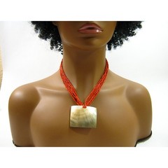Glass Beaded Boho style Casual Necklace with Genuine Shell Pendant 16-18 inch