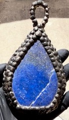 Handcrafted Lapis Lazuli Teardrop Bezel Pendant Charm in dark Silver