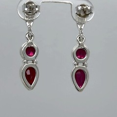 Faceted Red Drop and Round GARNET Post Earrings 925 STERLING SILVER #35-Pe