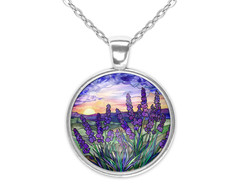 Purple Lavender Floral Flower Silver Necklace Standard or Large Charm Pendant