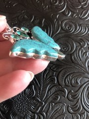 Artisan Blue Green Mosaic Garden Jasper Butterfly Hand Carved Pendant 2″