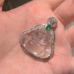 Natural Shui Mo Quartz Jade Buddha Pendant 925 Sterling Silver Moissanite