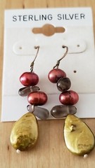 Genuine PEARL& STONE Earrings, 1.75″ long, 925 Sterling SILVER, Hand Made in USA