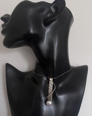 White Mabe Pearl Hammered Finish 925 Sterling Silver Pendant/Chain Necklace #10