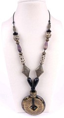 «Regal Safari» Round Speckled Glass Y-Drop Beaded Pendant 20″ Necklace