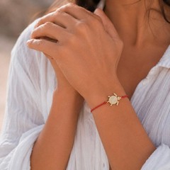 Gold Turtle Charm Thin Red String Protection Bracelet