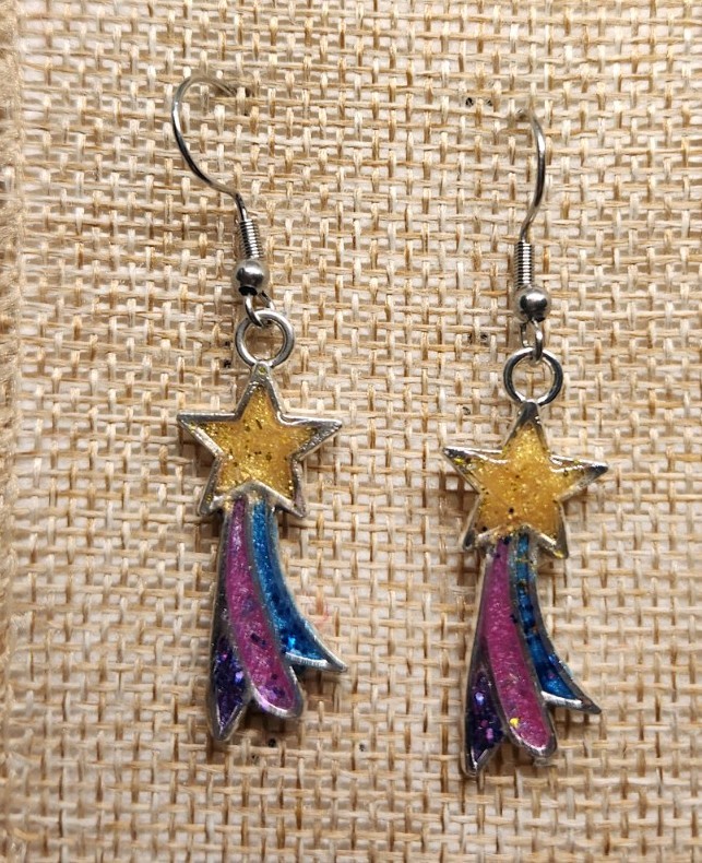 Handmade Resin Earrings – Shooting Stars – Stainless Steel Ear Wires