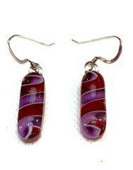Red Purple Handmade Fused Dichroic Glass Jewelry Dangle Earrings Free Shipping