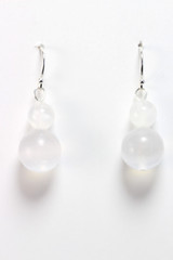 Selenite Earrings White 6, 10mm Ball Natural Gemstone .925 Sterling Silver 1.25″