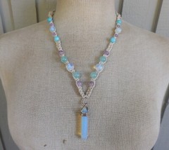 Opalite Double Point Crystal Adjustable Hemp Necklace w/ Amethyst Gemstone Beads