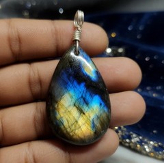 91.90Cts Multi Flash Labradorite Cab Sterling Silver Pendant Artisan Jewelry