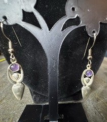 Goddess Sisters Silver Earrings Amethyst Wicca Pagan Symbol Gift 2” ~4g
