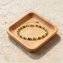 Triple Prosperity Tiger’s Eye Citrine Green Aventurine Beads Minimalist Bracelet