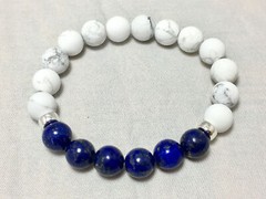 White Turquoise & Lapis Gemstone & .925 Sterling Silver 8mm Bead Mood Bracelet