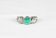 Diamond Covered, Platinum, 1k Columbian Emerald Ring, art nouveau, ring size 6