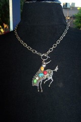 THE MAD COW CO Wester Turquoise Gemstone Bucking Bronco Horse Cowboy Necklace