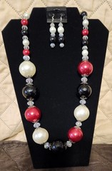 Handmade Faux Pearl And Rondell Bead Necklace And Earrings